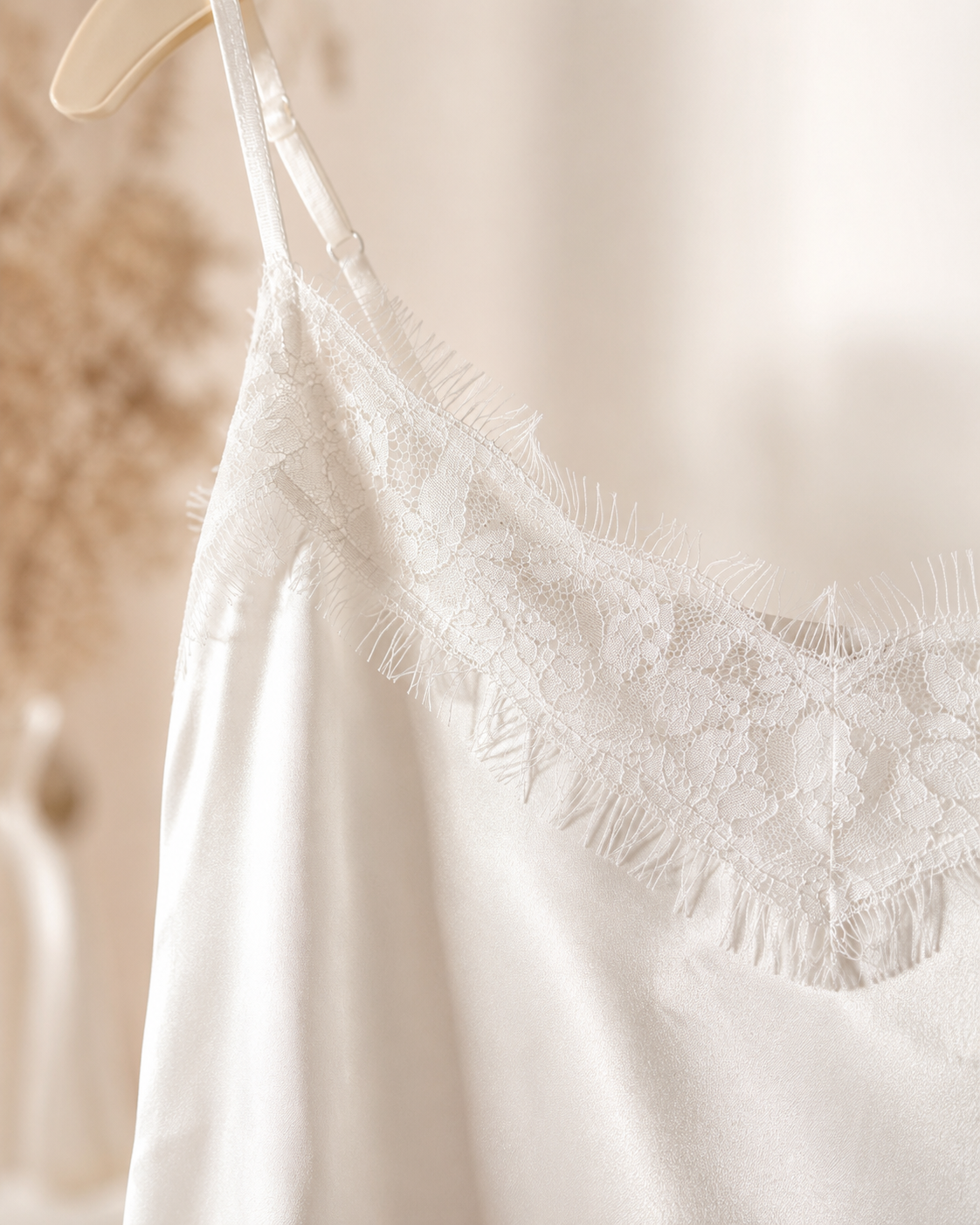 Satin-Spitzentop Livia in Weiß