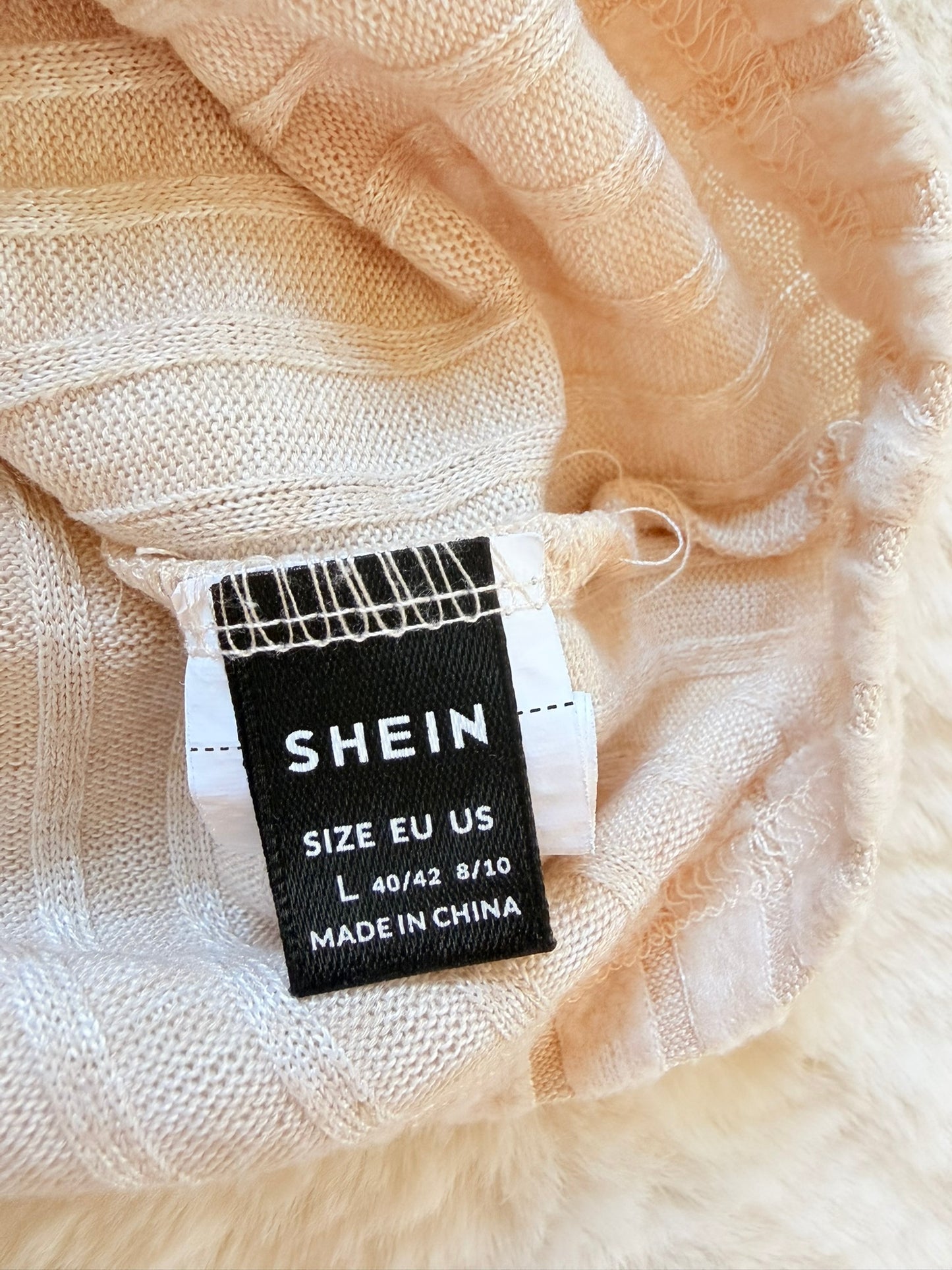 Shein Rippstrick-Shirt mit Spitze in Beige l Gr. L