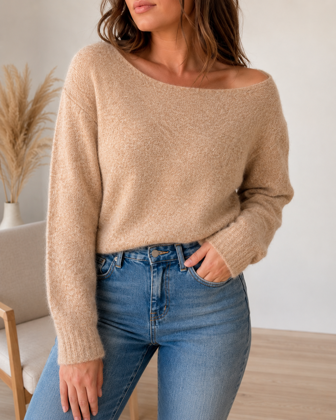 Strickpullover Soft Twist in Taupe
