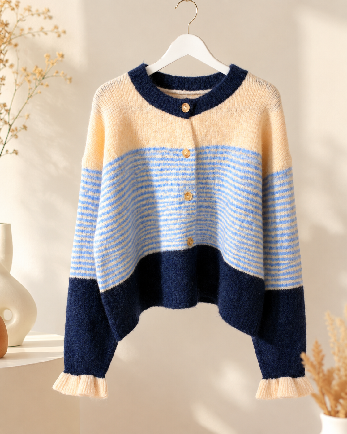 Strickjacke "Nordic Blue" in Creme/Hellblau/Marine
