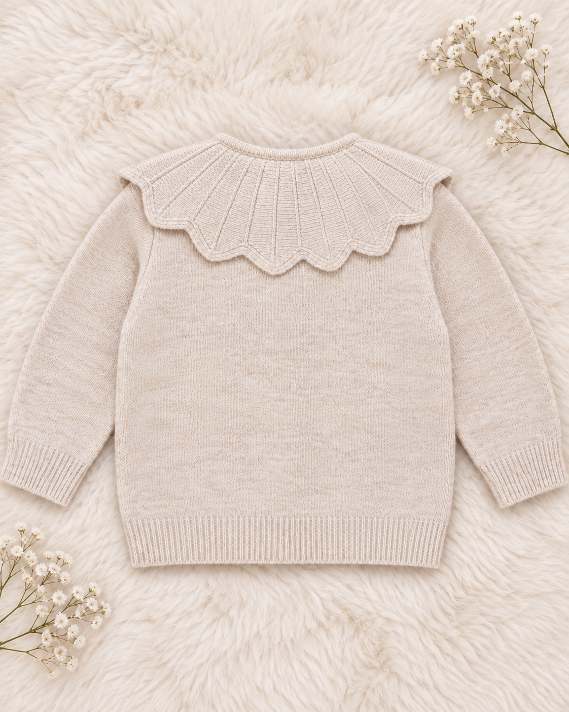 Kinder-Strickjacke "Blumi" in Beige mit Blumenstickerei