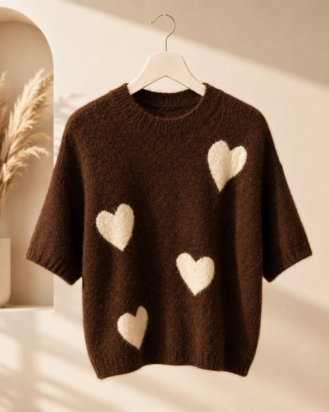 Strickpullover "Amore" - Schoko mit Herzmuster