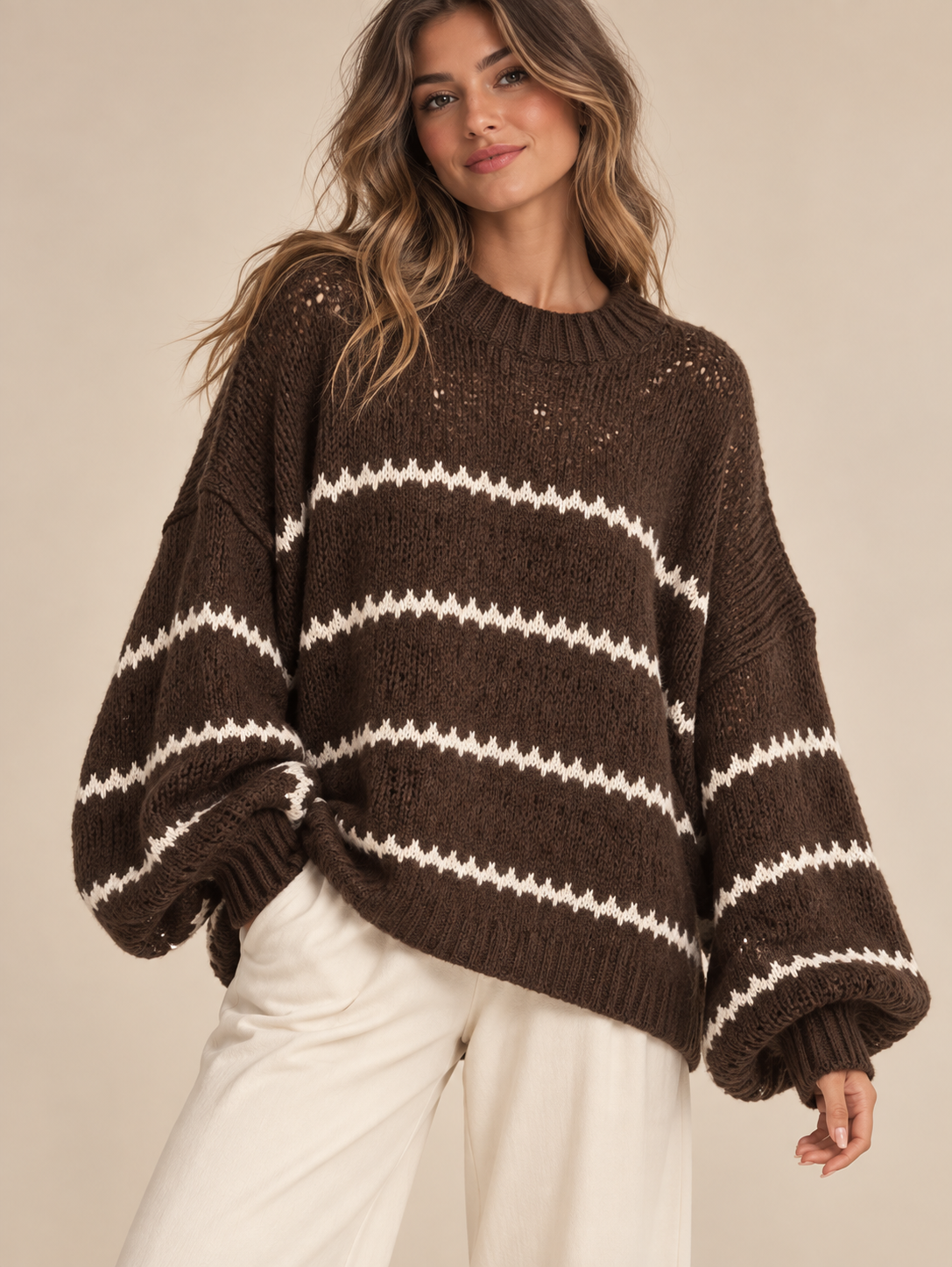 Grober Strickpullover Choco Stripe