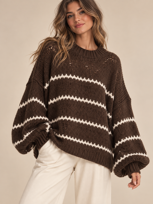 Grober Strickpullover Choco Stripe