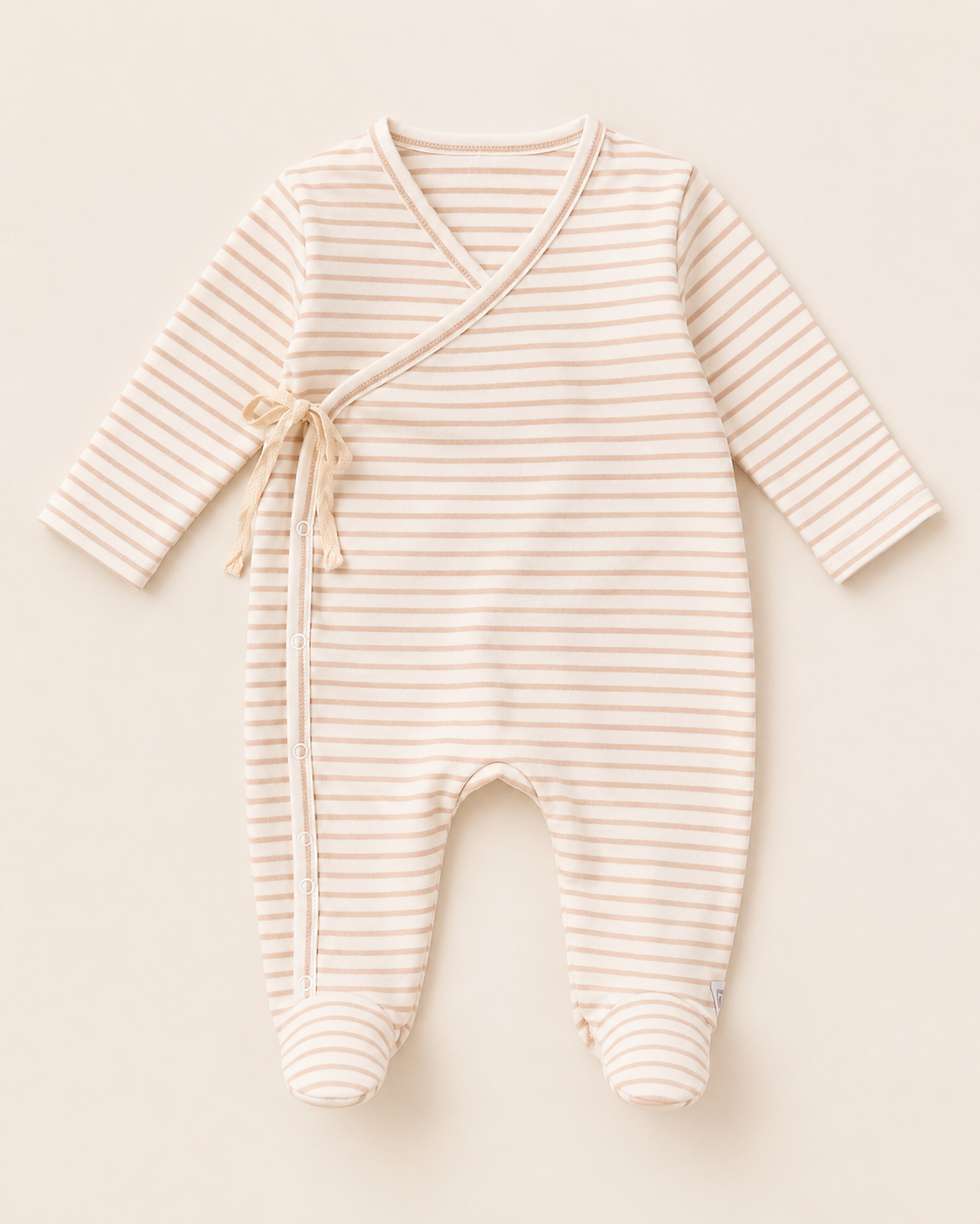 Baby-Wickelstrampler "Soft-Stripes" - Sand/Weiß
