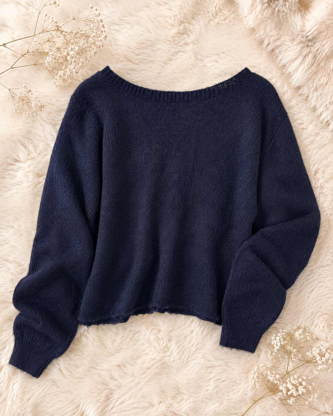 Pullover "Nola" Marineblau mit Punkte-Detail und Rückenknoten