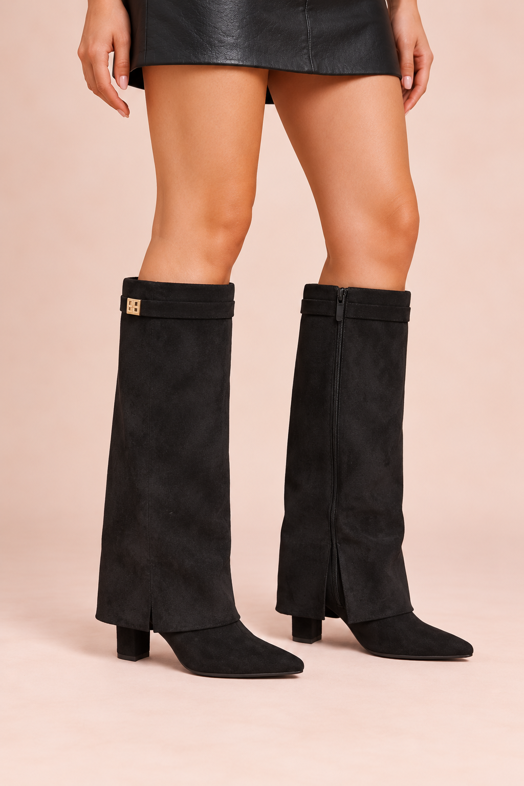 Stiefel Schwarz in Wildlederoptik