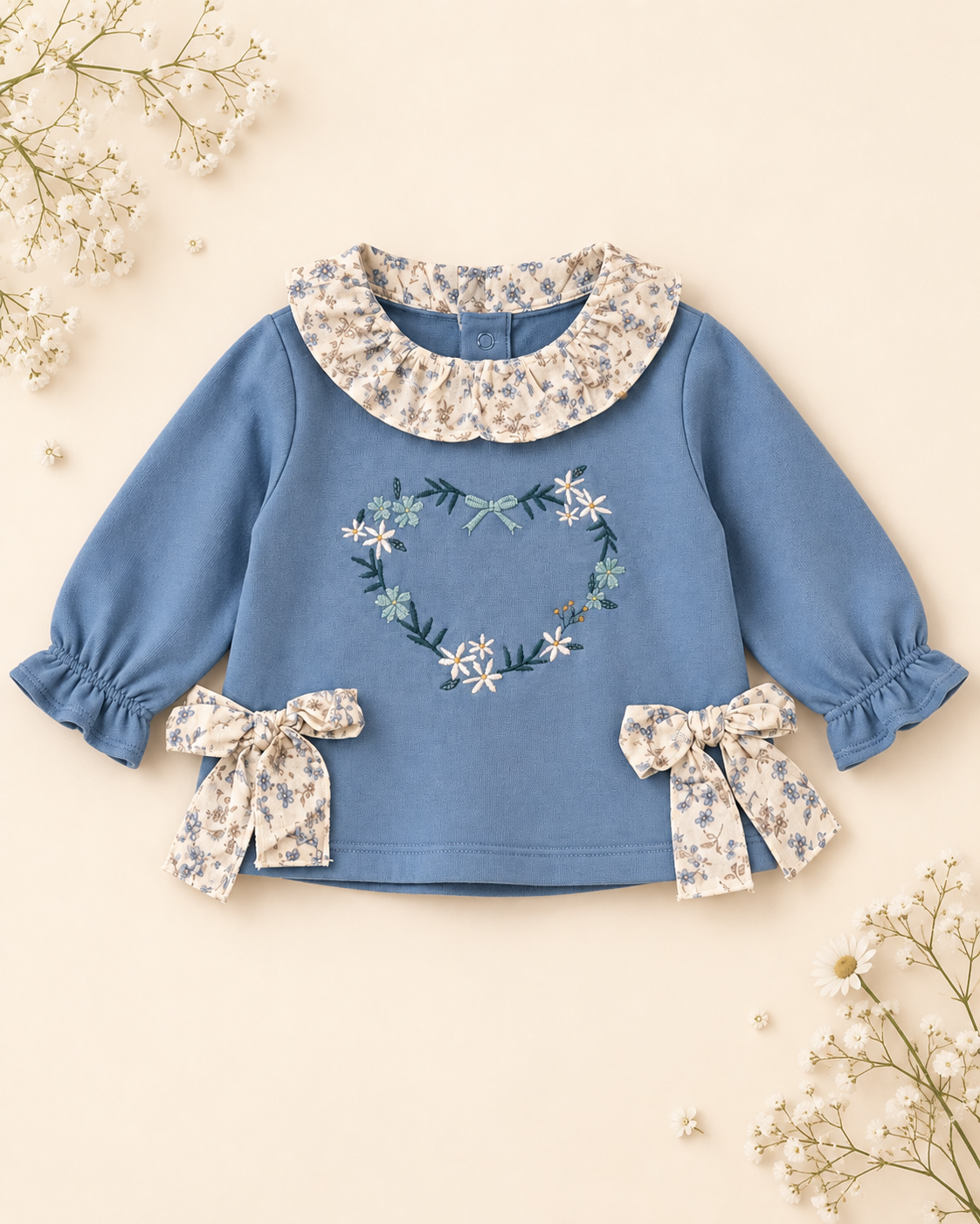 Baby-Sweatshirt "Blütenherz" in Blau