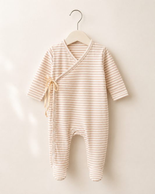 Baby-Wickelstrampler "Soft-Stripes" - Sand/Weiß