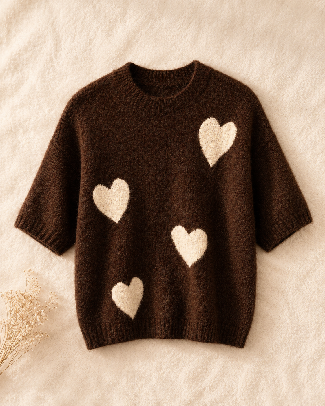Strickpullover "Amore" - Schoko mit Herzmuster