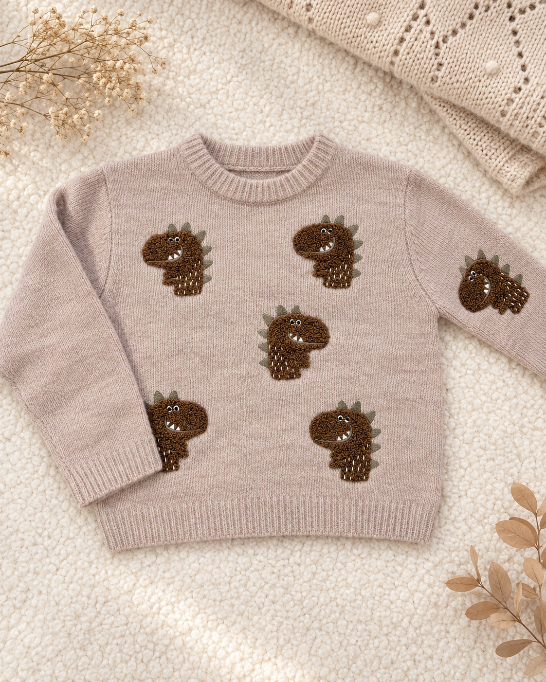 Kinder-Strickpullover "Dino Friends" in Beige