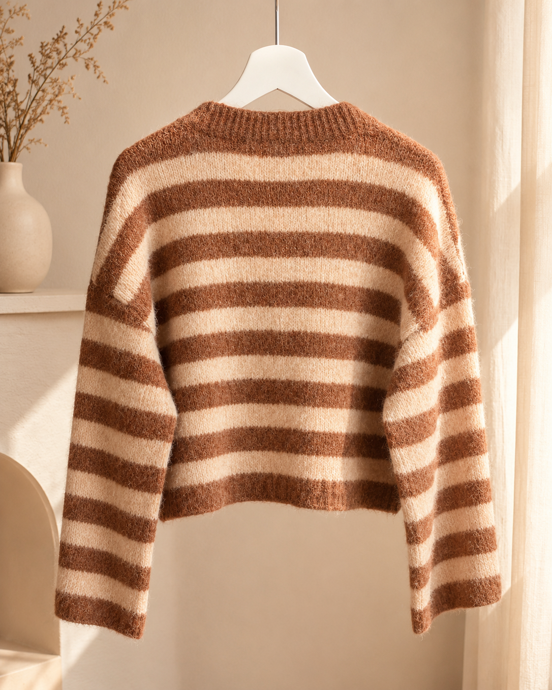 Strickjacke "Mokka" in  Creme/Karamell gestreift