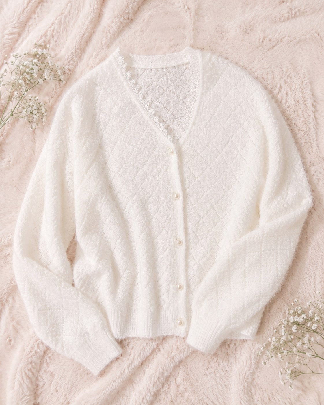 Strickjacke Leonie - Weiß mit Spitze