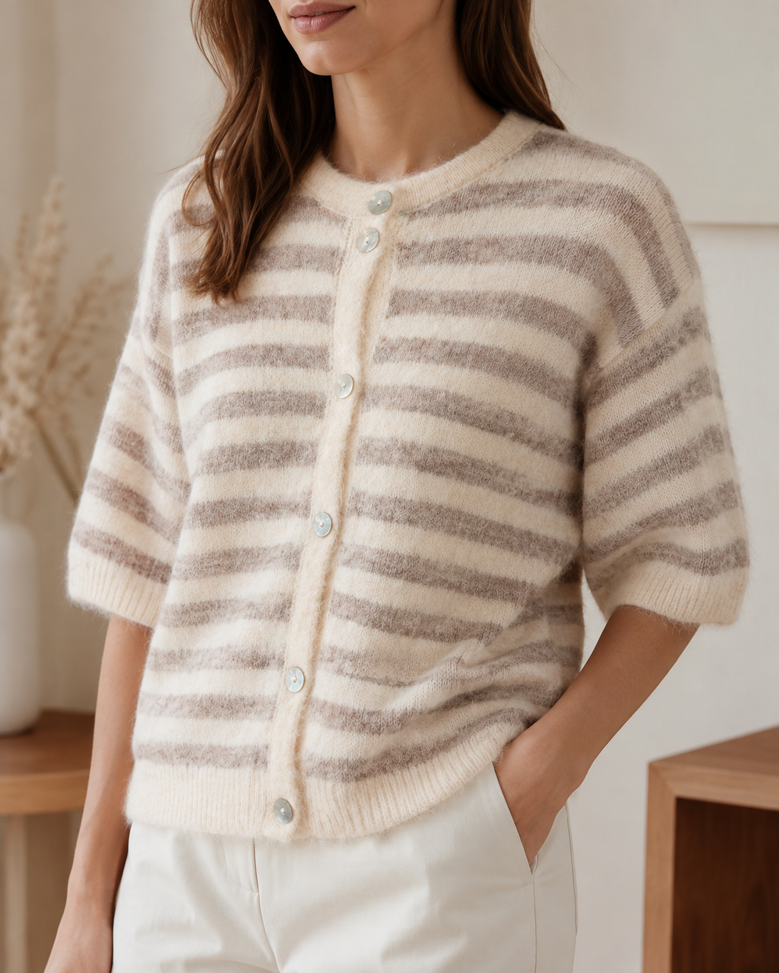 Kurzarm Strickjacke "Elina" gestreift