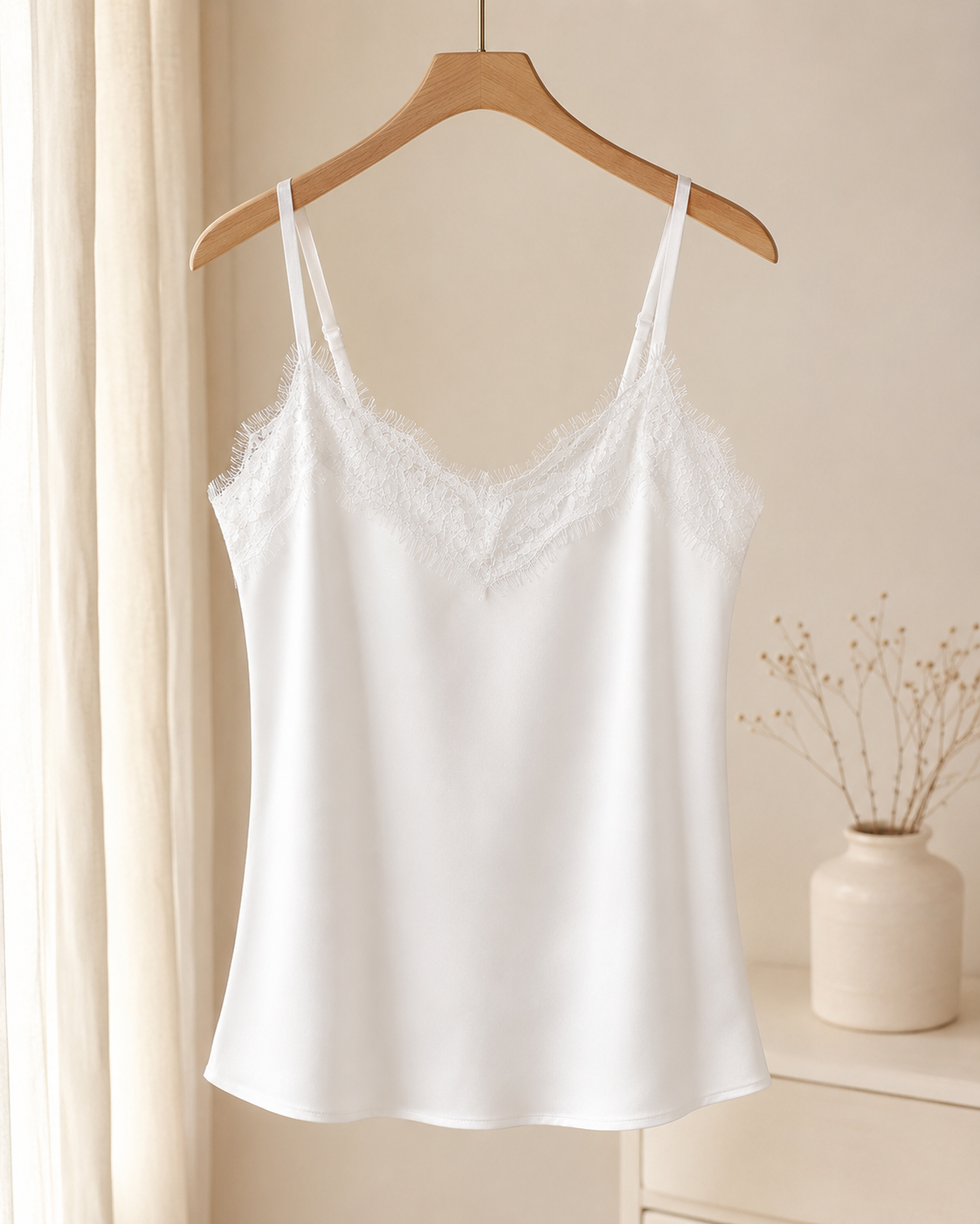 Satin-Spitzentop Livia in Weiß