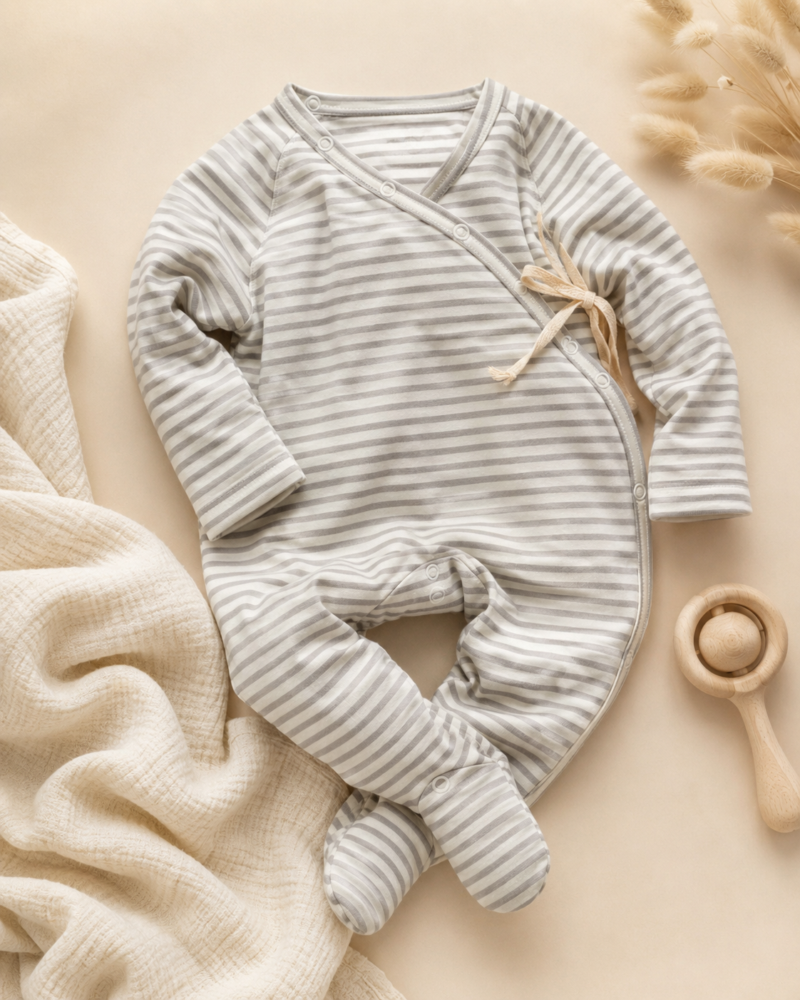 Baby-Wickelstrampler "Little Stripes" in Grau/Weiß