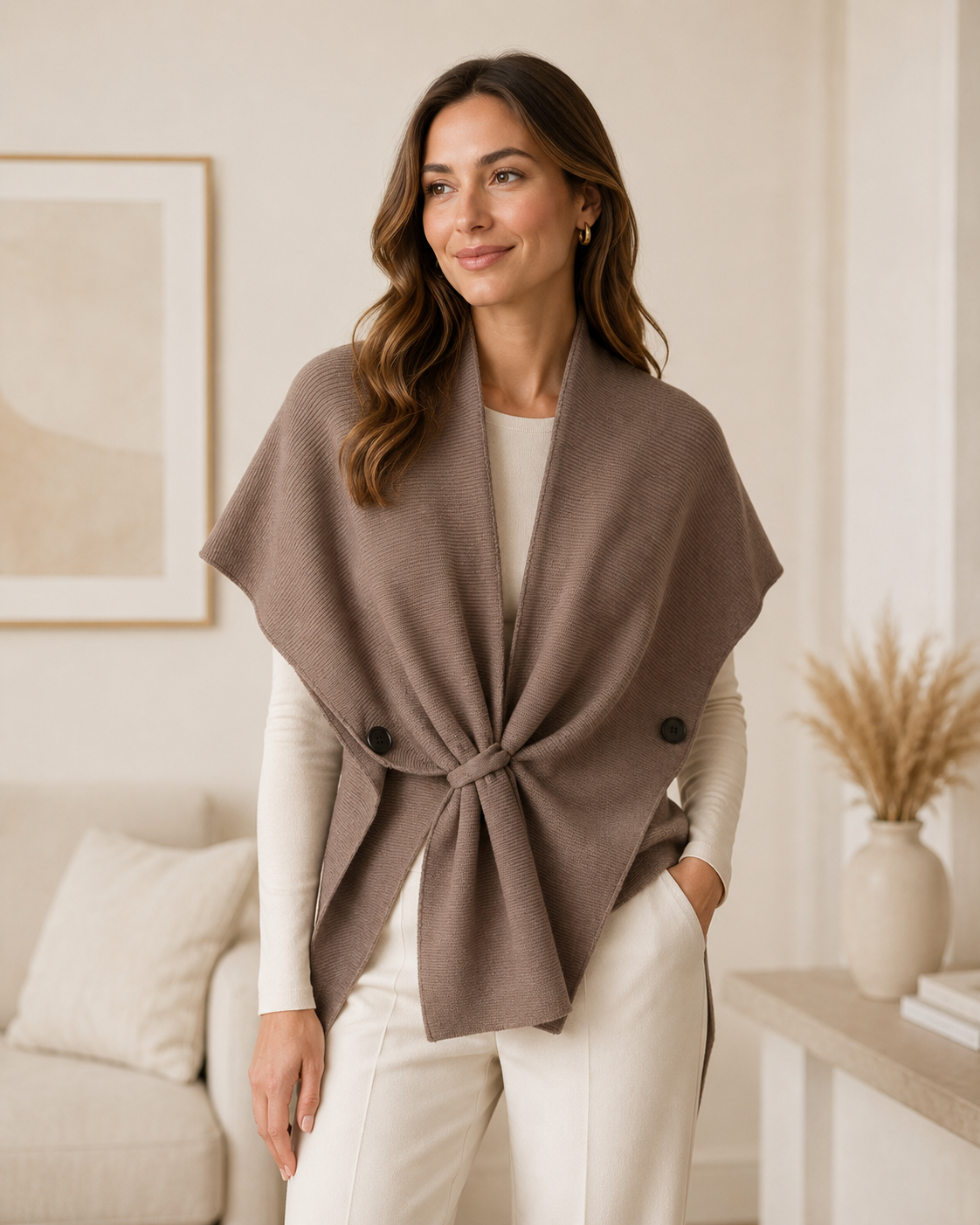 Rippstrick Cape-Weste "Elina" in Beige