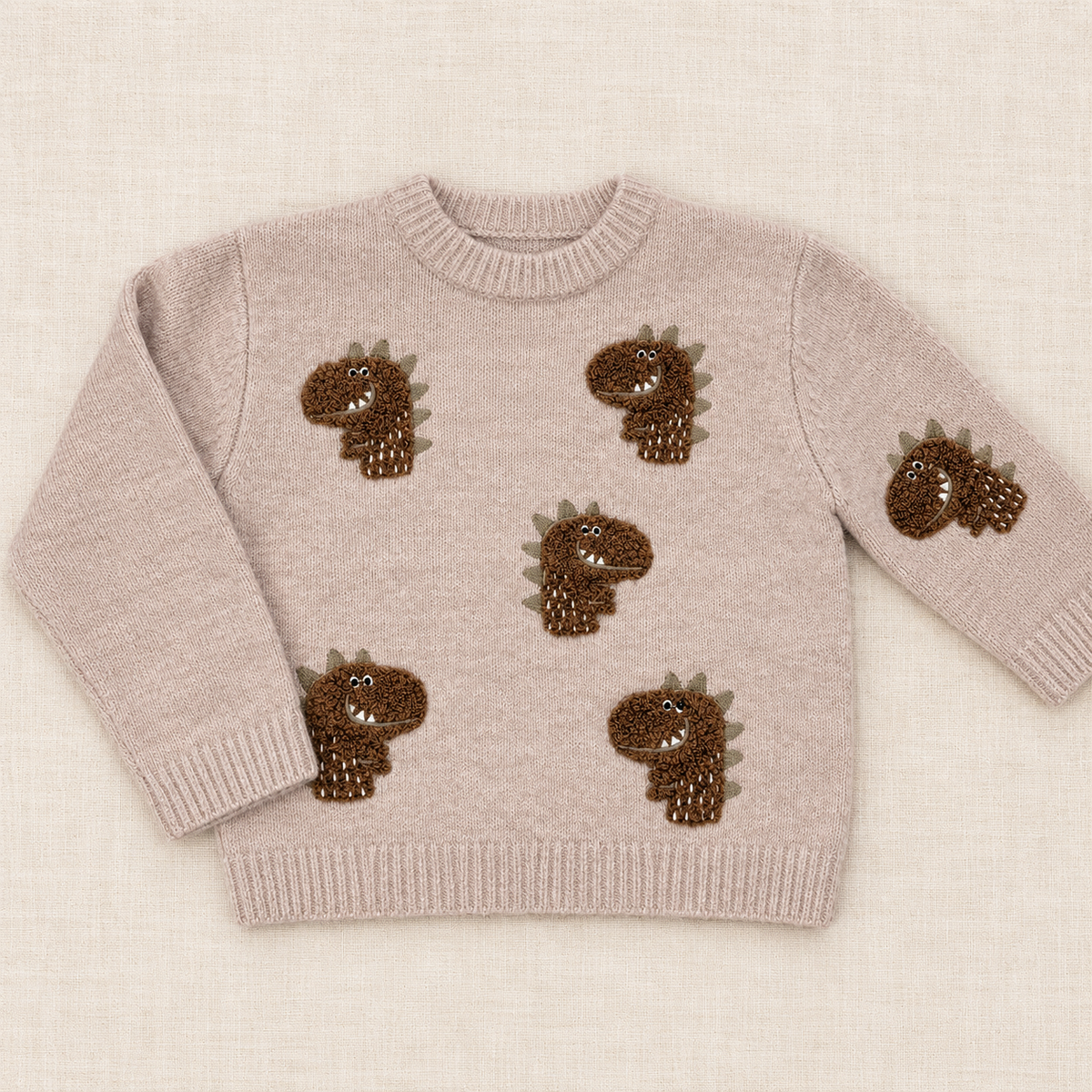 Kinder-Strickpullover "Dino Friends" in Beige