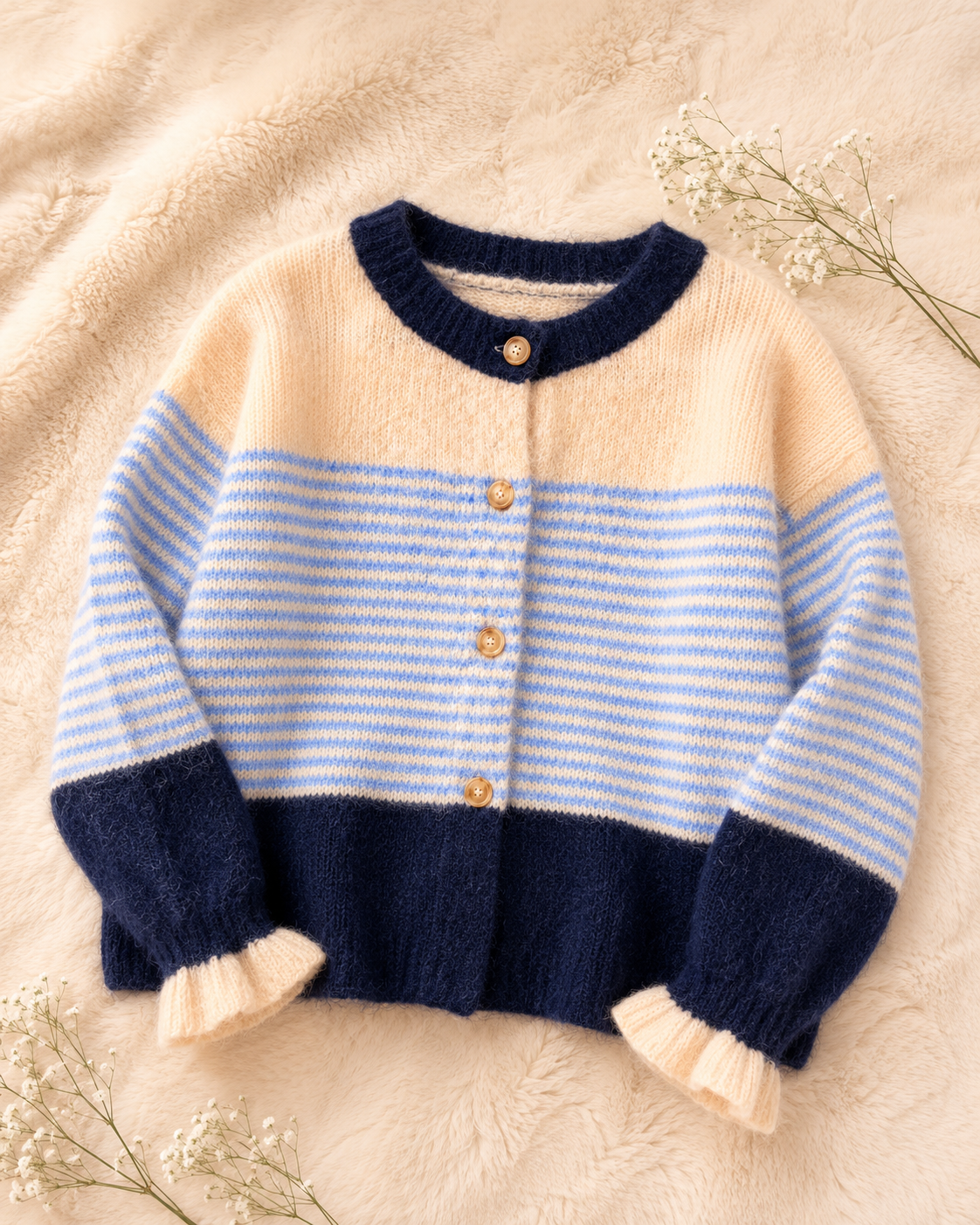 Strickjacke "Nordic Blue" in Creme/Hellblau/Marine