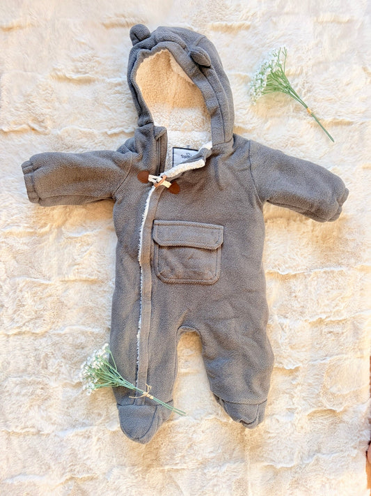 Topomini Baby Overall mit Teddyfutter & Kapuze – Grau | Gr. 68/74