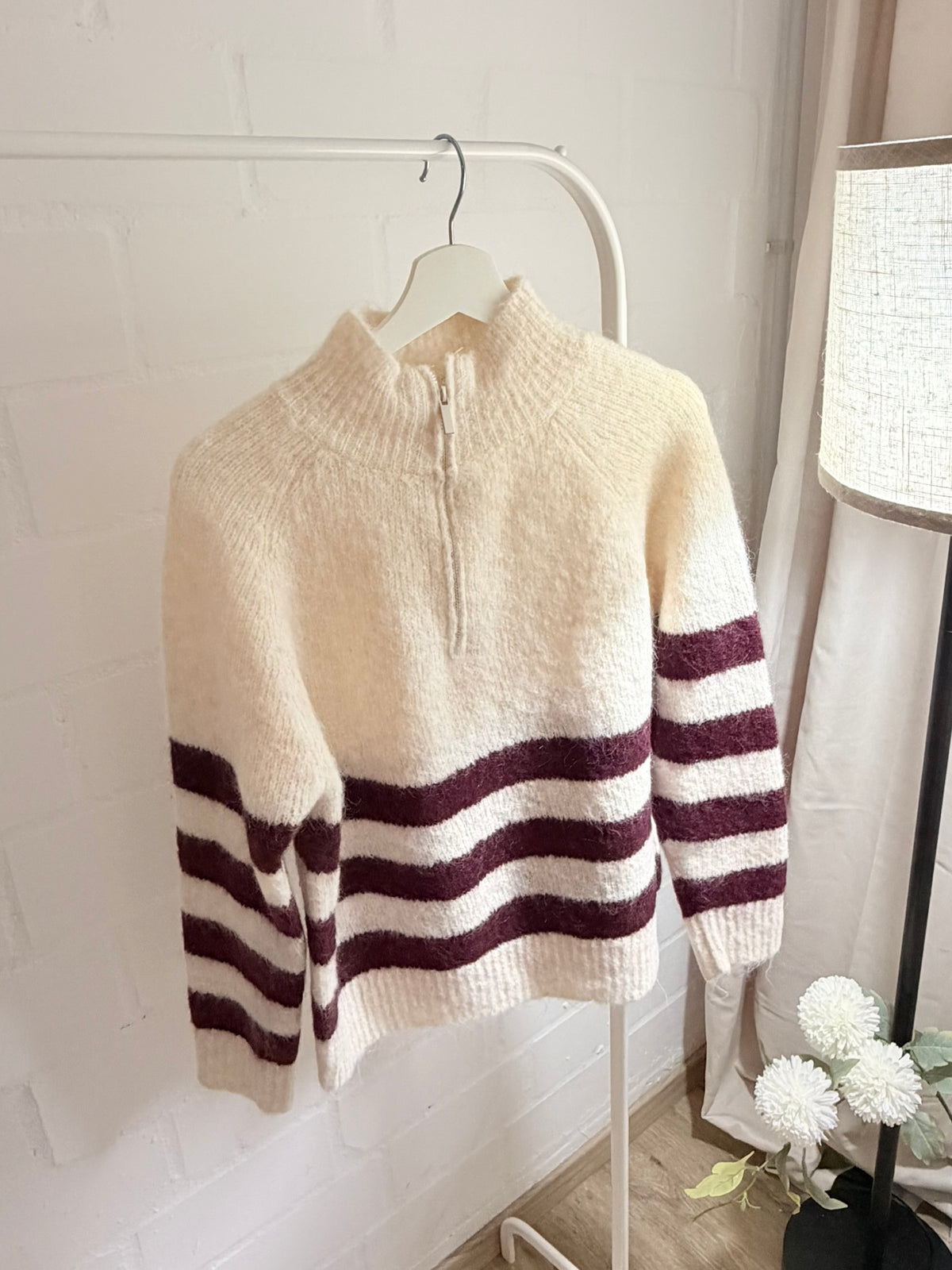 Strickpullover "Bordeaux Lines" - Beige/Bordeaux