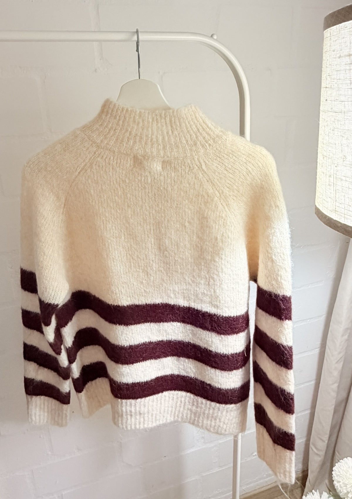 Strickpullover "Bordeaux Lines" - Beige/Bordeaux