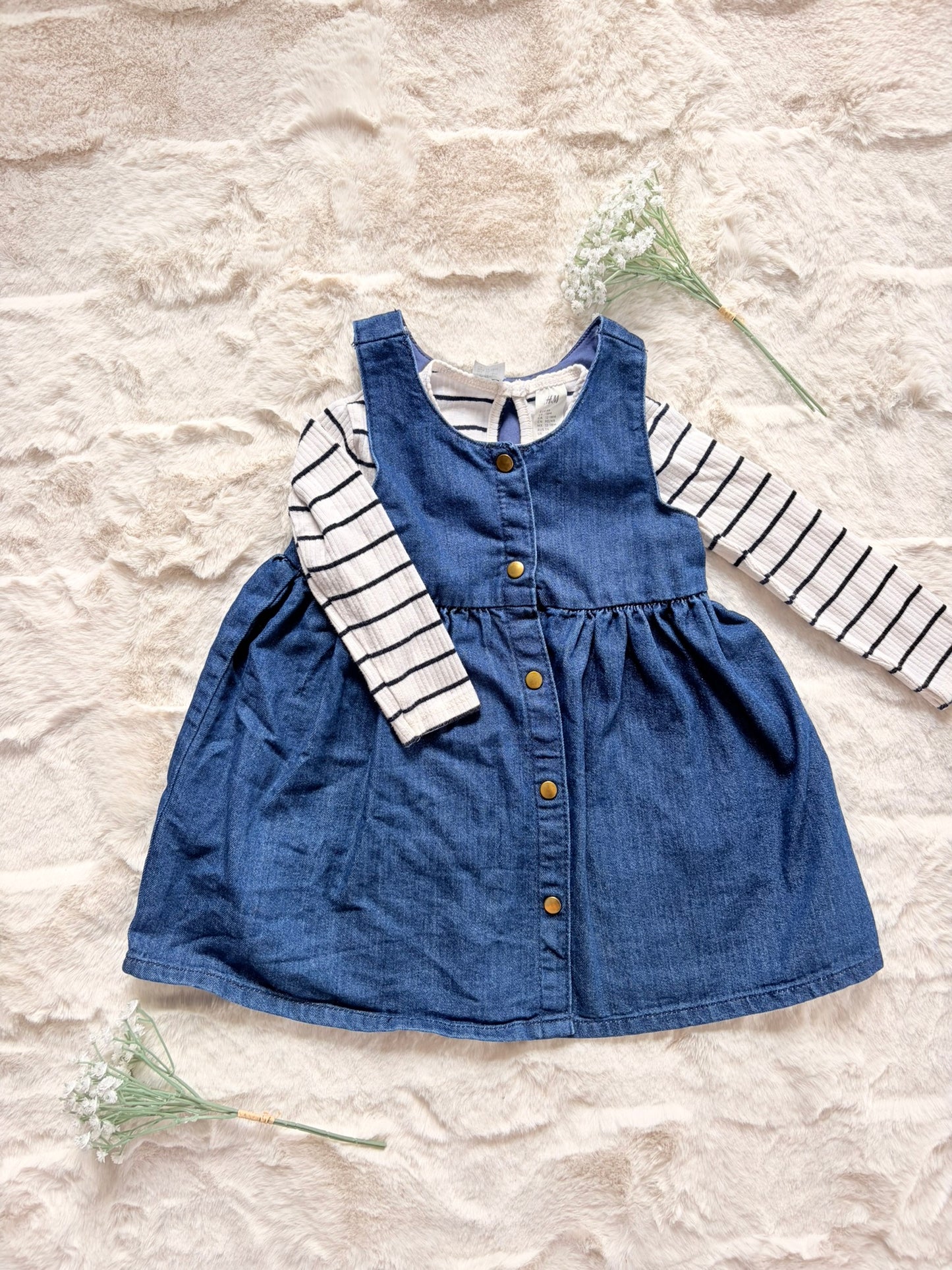 H&M 2-teiliges Mädchen-Set Jeanskleid & Langarmshirt l Gr. 86