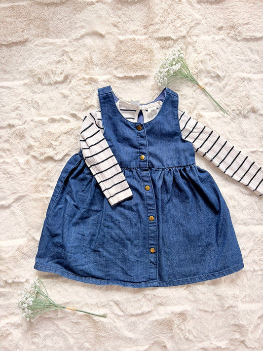 H&M 2-teiliges Mädchen-Set Jeanskleid & Langarmshirt l Gr. 86