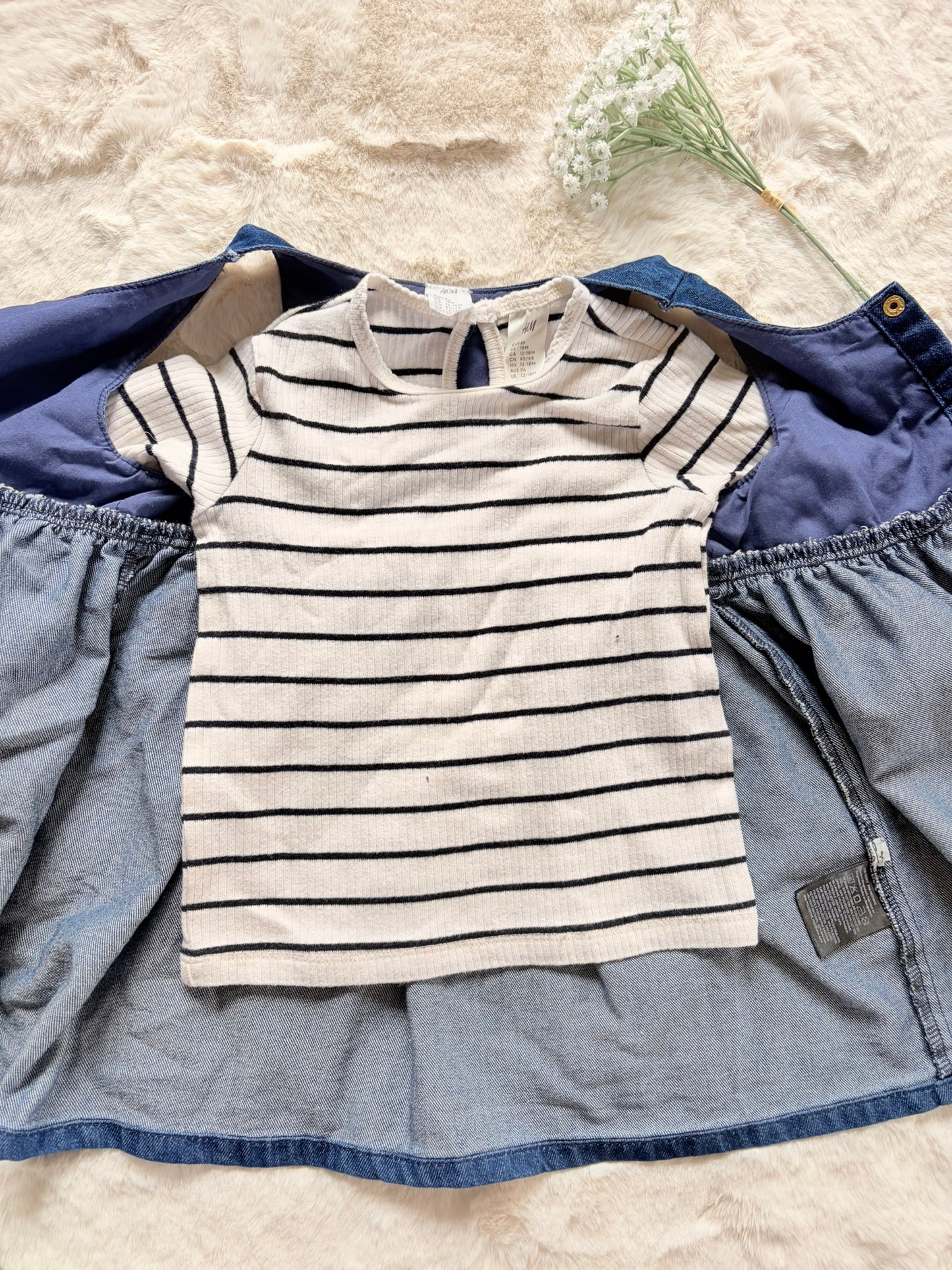 H&M 2-teiliges Mädchen-Set Jeanskleid & Langarmshirt l Gr. 86