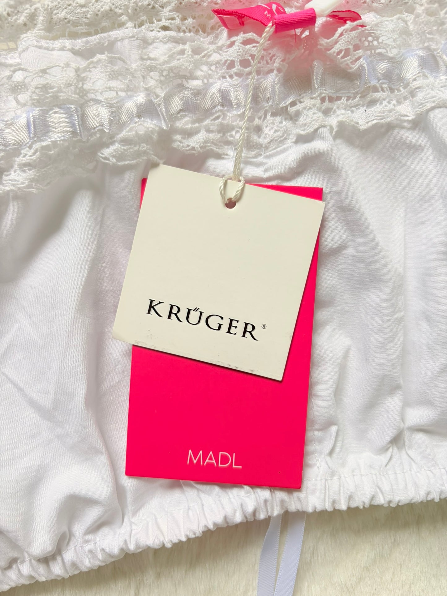 Krüger Madl Trachtenbluse Carmenstil in Weiß l Gr. 40 l Neu mit Etikett